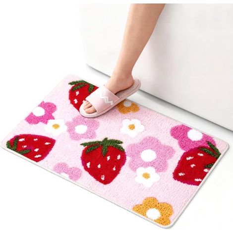 Tappetino da bagno antiscivolo, assorbente e ad asciugatura rapida, 40x60 cm, con motivo a fragole (non floreale), 1 pezzo. (1/5)