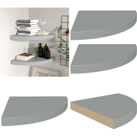 Étagères d'angle flottantes 2 pcs gris 35x35x3,8 cm MDF - Etagere Murale - Étagère D'angle - Étagère Flottante - Rangement Mural - Décoration Murale - Home & Living (1/5)