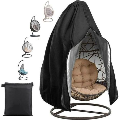 Housse de Chaise Suspendue Oeuf Suspendu Exterieur Jardin Bache de Protection 210D Oxford-Tissu Imperméable Anti-UV Housse de Protection Fauteuil Suspendu pour Patio (Noir,115x190cm)