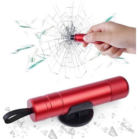 Marteau de sécurité automobile 2 en 1 avec coupe-ceinture, rouge (1/5)