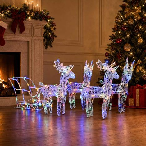 vidaXL Reindeers & Sleigh Christmas Decoration 280x28x55 cm Acrylic (1/5)