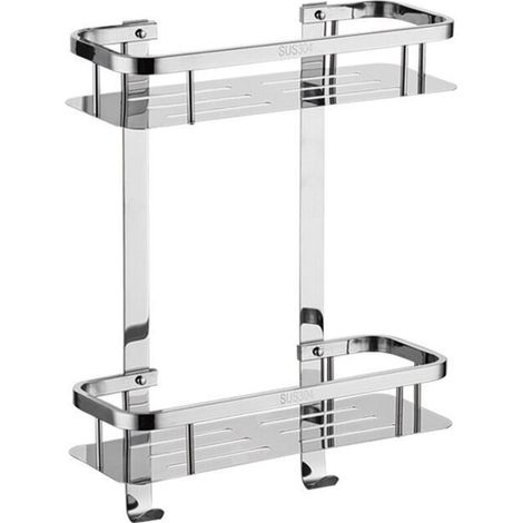 Panier de Douche en Acier Inoxydable - Étagère Baignoire Salle de Bains Bac Support Tablette Coin Murale (2 étage, Acier Inoxydable ,crochet arrière)