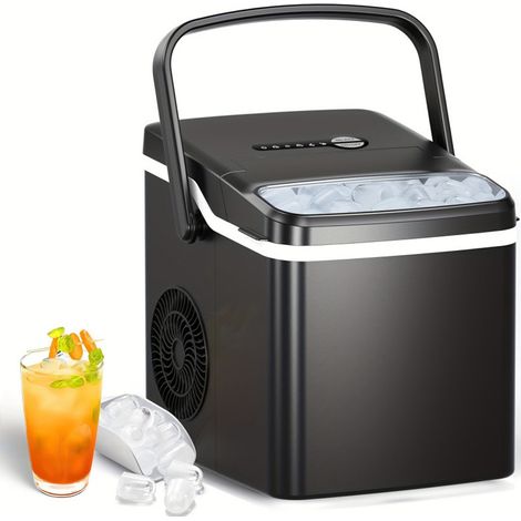 Ice Maker - 26 Lb/24H - Portable With Handle - For Kitchen Office Party RV - Black - 1 Unit (1/5)