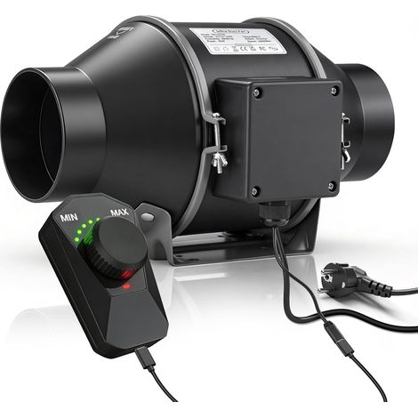 Regelbar Rohrventilator 100mm mit Inverter-EC-Motor, 360m³/h 3000 RPM Inliner Abluftventilator mit Drehzahlregler, 3m Kabel, Rauchabzug Rohrlüfter für Growzelte, Wachstumszelte, Keller, Belüftung