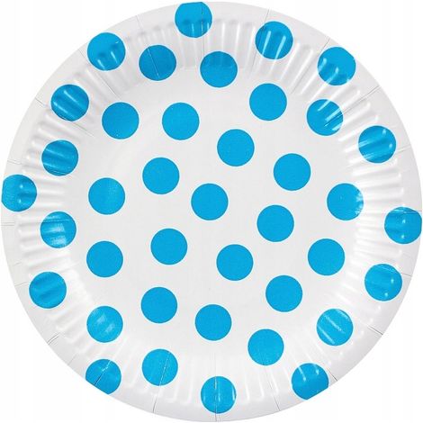 Platos de papel con lunares, azules, 18 cm, 6 unidades.
