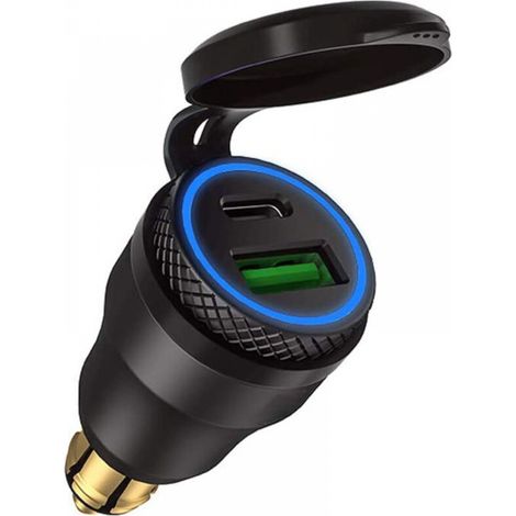 Adaptateur allume - cigare USB pour moto - double prise USB Black Case Blue Light pour moto BMW (1/5)