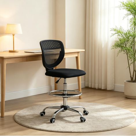 Silla de oficina alta ergonómica de malla negra con reposapiés ajustable (1/5)