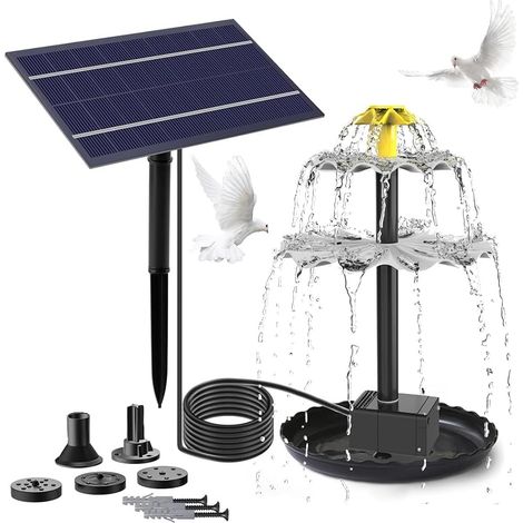 Fontaine solaire BSV-SP025A 4W gris-blanc 5 buses câble 3m pompe eau jardin bassin oiseau décoration extérieur (1/4)