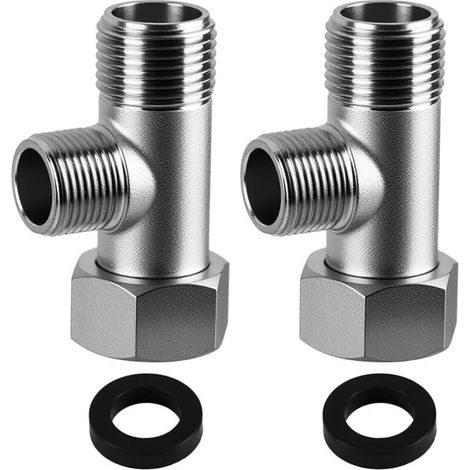2-teiliger 3-Wege-Ventilanschluss, WC-Spülventil, 3/8" auf 9/16" vernickeltes Kupferventil, 3-Wege-Umsteller-WC-Adapter mit Dichtung für WC, Küche oder Badezimmer