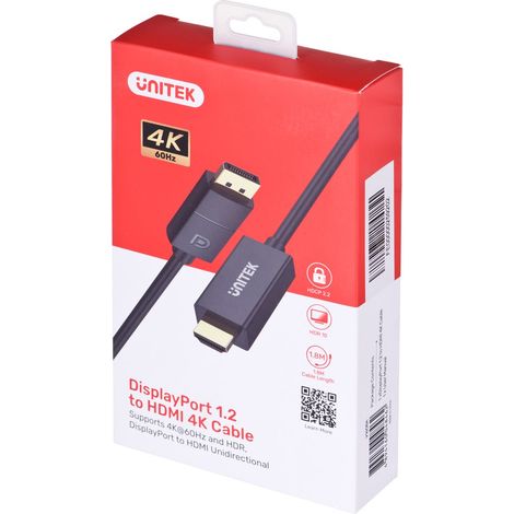 CÂBLE UNITEK DisplayPort 1.2. HDMI. 4K à 60 Hz. 1,8 m. V1608A (1/5)