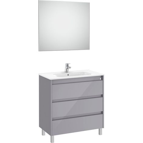 MUEBLE LAVABO 800MM TENET 3 CAJONES + ESPEJO Y APLIQUE LED GRIS BRILLO