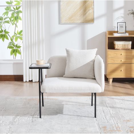 Sillón 86x72x71 cm beige de chenilla con mesa auxiliar y bolsillos de almacenamiento (1/5)