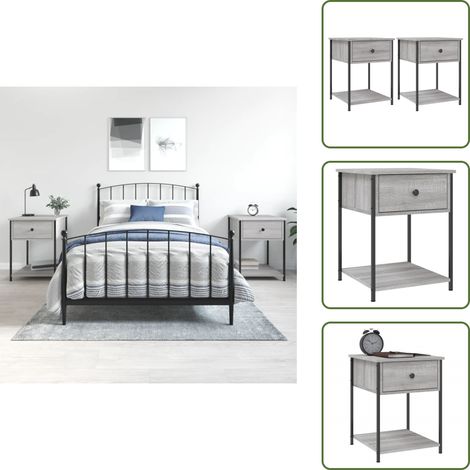 Nachttische 2 Stk. Grau Sonoma 44x45x58 cm Holzwerkstoff - Nachttisch - Grau - Wohnzimmer - Schlafzimmer - Holzwerkstoff (1/5)