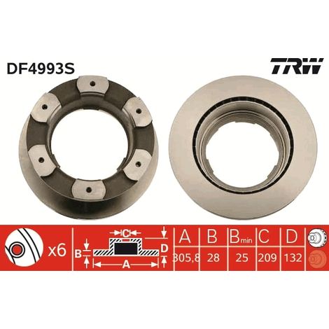 Lot de 2 Disques de frein TRW Automotive DF4993S IVECO 2996049