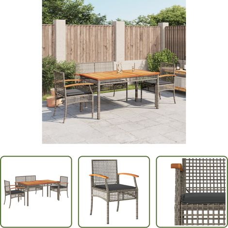 vidaXL Gartenbank - 4-tlg. Garten-Essgruppe mit Kissen Grau Poly Rattan (1/5)