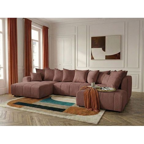 BOBOCHIC - Canapé panoramique convertible ROXELANE tissu chiné Angle gauche Rouge (1/5)