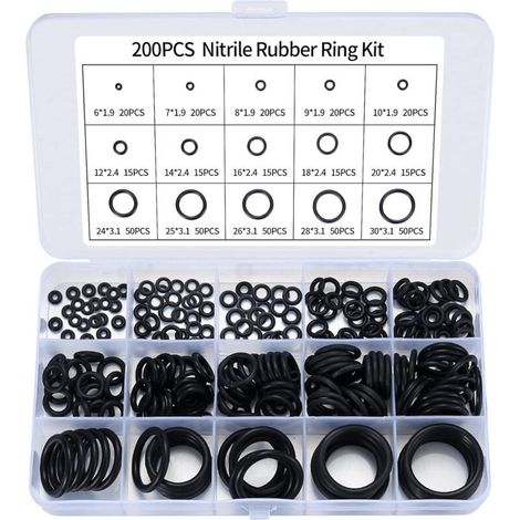 Lot de 200 joints toriques en caoutchouc nitrile assortis, joints toriques pour robinet de cuisine, plomberie, joints toriques en caoutchouc (1/5)