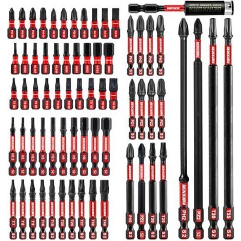 Coffret de 68 embouts de tournevis à percussion (PH, TX, PZ, SL, hexagonal), tige hexagonale 1/4" en acier allié S2, embouts de 25/50/75/150 mm avec 1 porte-embout magnétique de 75 mm (1/5)