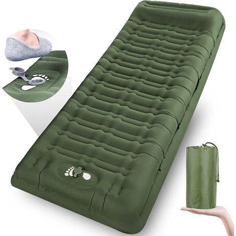 selbstaufblasende Isomatte, 12 cm dick, 40D Nylon, mit integrierter Fußpumpe, für Camping und Wandern (1/5)