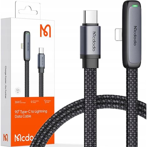 Cavo Lightning angolato Mcdodo piatto 36W per iPhone 12 13 14 nero 2M (1/5)