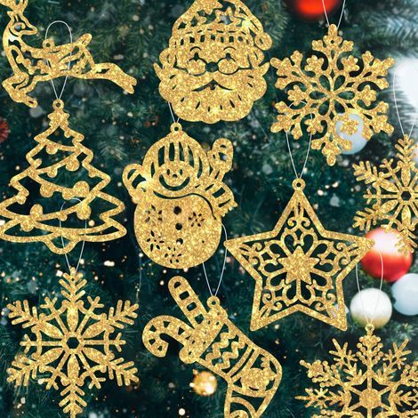 Décorations de sapin de Noël - Lot de 42 décorations de flocon de neige en forme de bonhomme de neige, de renne, de Père Noël et à paillettes (1/5)