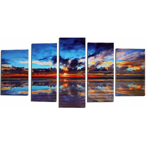 5PCS Canvas Painting Canal Sunset Art Home Wall Decor (1/4)