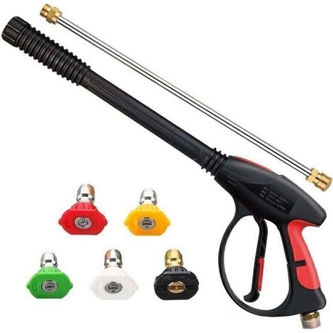 Hochdruckreinigerpistole (4000 PSI), Autowaschpistole mit M22-14 mm Gewinde, 19 Zoll ausziehbarer Lanze und 5 Düsenaufsätzen für die Hochdruckreinigung (1/5)