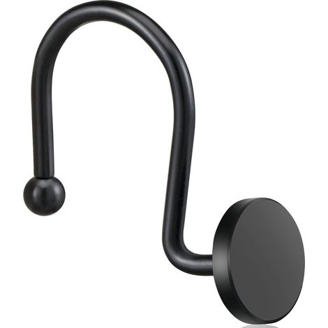 Crochets Pour Rideau De Douche - Métal Antirouille - Ronds - Noir - Pour Tige De Douche - Lot De 12 (1/4)
