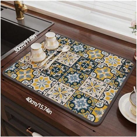 Tapis Évier - Absorbant Antidérapant - 30 x 40 cm - Pour Plan De Travail Cuisine Égouttoir - 1 Pièce (1/4)