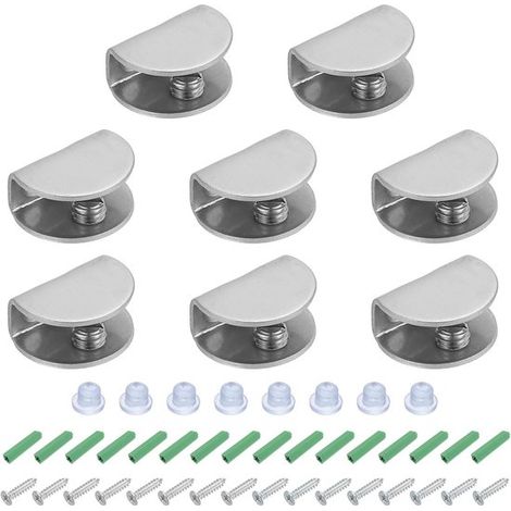 Staffe per mensole in vetro, morsetti in acciaio inox, staffe per mensole in vetro da 5/16" e 3/8", montaggio a parete, 8 pezzi (1/5)
