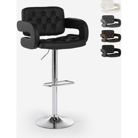 Sgabello bar girevole similpelle con braccioli stile poltroncina Darry - Nero