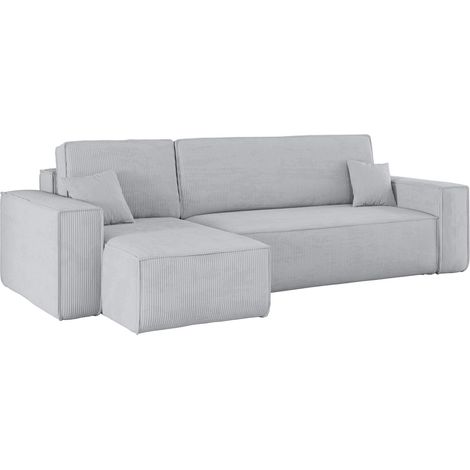 Ecksofa mit schlaffunktion und bettkasten, Eckcouch BEST stoff Poso Dicker Cord viele farben Grau Li (1/5)