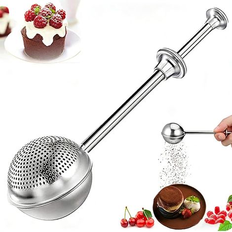 Saupoudreuse Sucre Glace et Cacao en Acier Inoxydable 304 - Tamis Farine à Une Main avec Manche à Ressort - saupoudreuse à Épousseter pour Pâtisserie, Épices et Cannelle - Ustensile de Cuisine Pratiq (1/5)