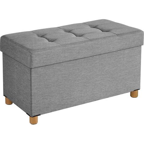 Storage Stool, Folding, Linen Fabric, 38x76x40 cm, MDF, Wooden Legs, Living Room/Bedroom (1/5)