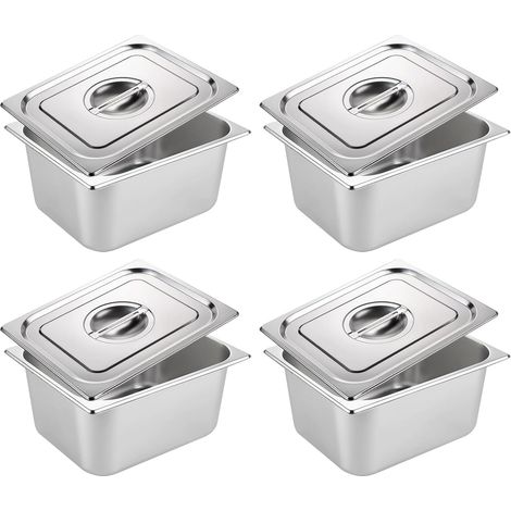 4 Pièces Bac Inox Alimentaire avec Couvercle,Bac Gastronorme,Plat Inox Barbecue,Plat Rectangulaire pour Mariner Viande,Escalopes,Empilable Set à Panure,Récipient pour Cuisine (GN1/6 17,5x16,5x10cm) (1/5)