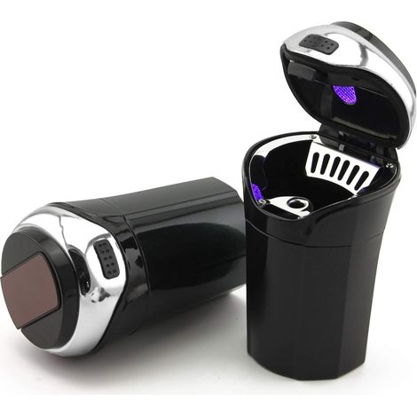 Cendrier de voiture RR-2-3-1, facile à nettoyer, amovible, en acier inoxydable, avec couvercle, lumière LED bleue et allume-cigare amovible, compatible avec la plupart des porte-gobelets de voiture (a (1/5)