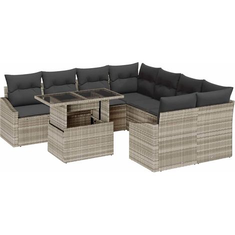Maison Exclusive - Gartensofa-set mit Kissen 9 pcs Hellgrau Poly-