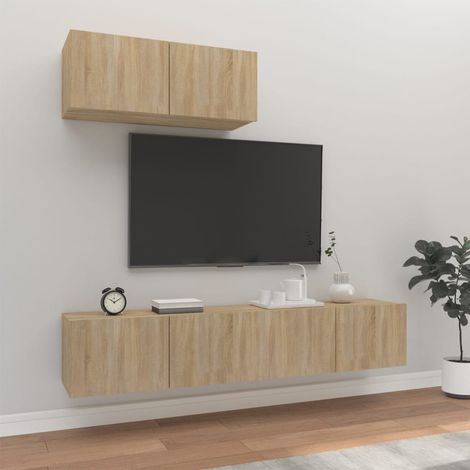 Lot de 3 Meubles TV - Armoire Télévision Moderne Banc TV Chêne sonoma Bois d'ingénierie -FR20938 (1/5)