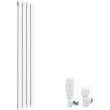 ELEGANT 1800 x 300 mm White Vertical Column Radiator Double Flat Panel Designer Bathroom Radiator + White Thermostatic Radiator Valves (1/5)