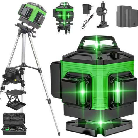Niveau laser 16 lignes - vert, outil de nivellement laser automatique 4D, réticule à 360°, avec trépied, rechargeable, IP54 (1/5)