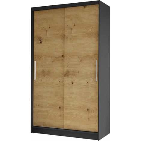 Armario Closico Structor I, Negro + Roble Artisan, 200x100x58cm, Puertas de armario: Correderas, Número de estantes: 4