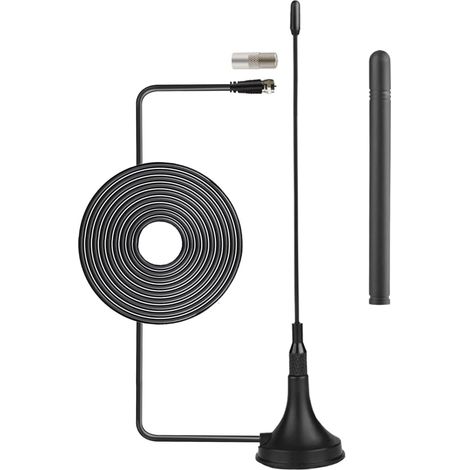 DVB-T HDTV-Digital-TV-Antenne 2 dBi VHF/UHF Mini mit Magnetfuß und Doppelstab, 80 km Reichweite, für den Innenbereich, 3 m RG174-Koaxialkabel für DVB-T-DVD-Geräte