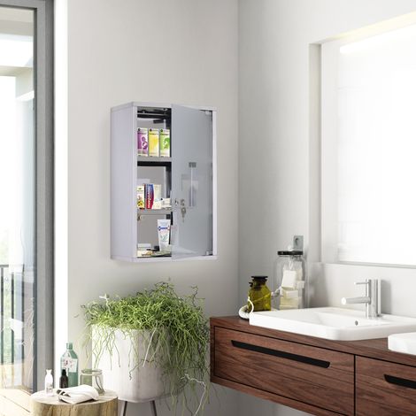Medizinschrank 50x30x18cm Mobiler Badezimmer-Erste-Hilfe-Kasten aus Edelstahl mit Schloss