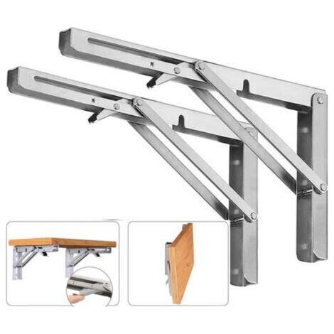Équerre Pliante 400 mm,Supports d’Étagère Pliables Acier Inoxydable Équerre Étagère Pliante Charge Lourde Max 150kg Equerre Etagere Console Rabattable pour Garage Cuisine, 2 Pcs (1/5)