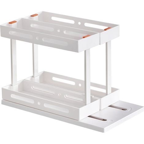 Organisateur d'assaisonnement coulissant et rotatif, 30x25cm, armoire coulissante à 2 niveaux pour cuisine, blanc. (1/5)