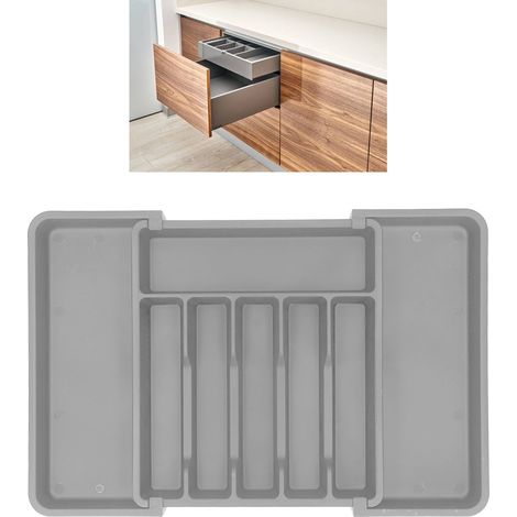 Schubladenaufbewahrungsbox, erweiterbare Aufbewahrungsbox, grau (1/5)