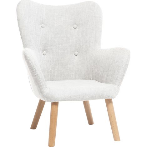 Miliboo – Fauteuil enfant scandinave en tissu gris polaire – Dossier enveloppant et accoudoirs – Piètement en bois clair – Dimensions L58xP54.5xH74 cm
