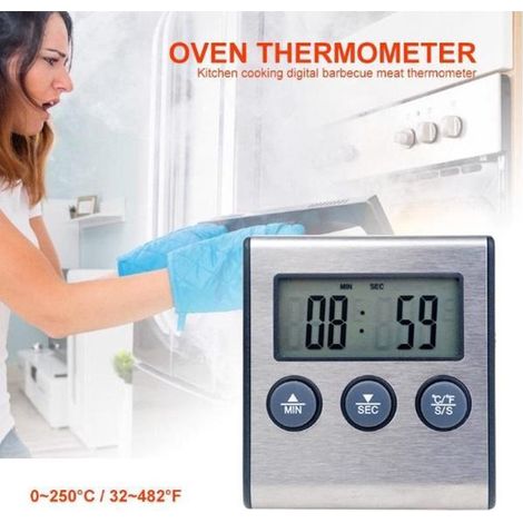 Termometro digitale professionale 2 in 1 con sveglia - Termometro per carne - Misura la temperatura interna di carne e liquidi - 0-250 °C (1/2)