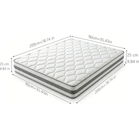 Matelas 90x200 cm, épaisseur 25 cm, mousse confort, ressorts ensachés 7 zones, ergonomique, certifié OEKO-TEX®. (1/4)