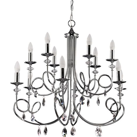 Grand lustre chandelier cristal chromé 12xE14 DAKAR Jupiter (1/2)